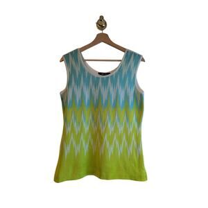 Misook Women's Sz Small Fine Knit Sweater Shell Tank Summer Chevron Green Blue